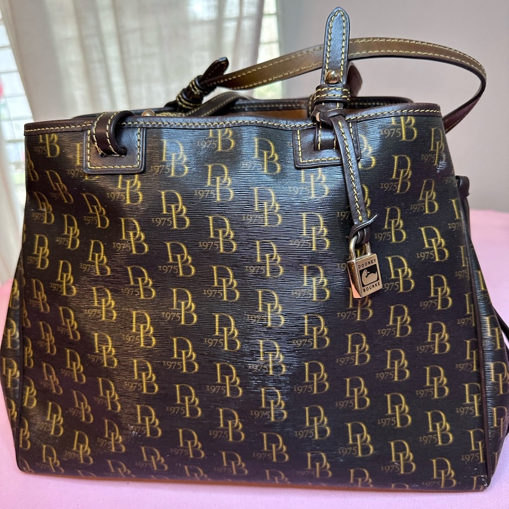 Dooney & Bourke Brown & Gold Signature DB Tote - Picture 6 of 7